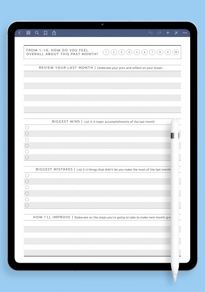 Simple Monthly Goal Review Template for iPad