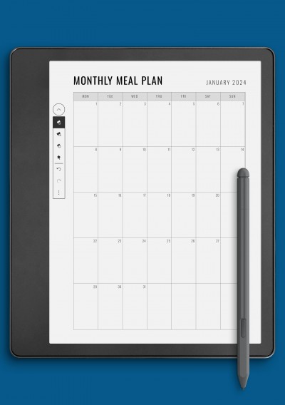 Simple Monthly Meal Planner Template for Kindle Scribe