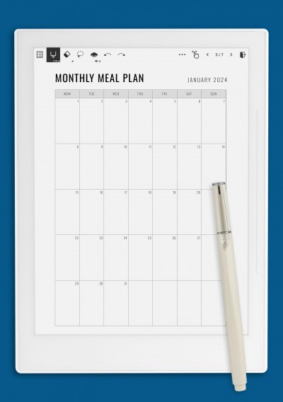 Simple Monthly Meal Planner Template for Supernote
