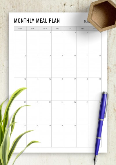 Download Simple Monthly Meal Planner - Printable PDF