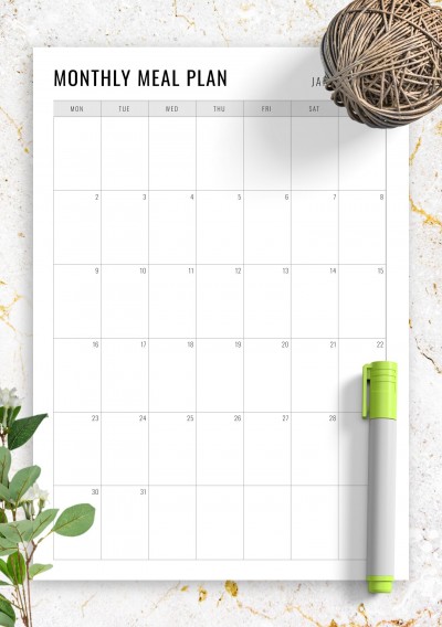 Download Printable Simple Monthly Meal Planner PDF