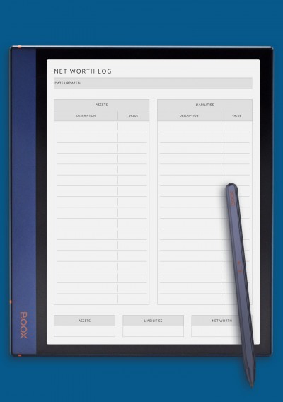 Simple Net Worth Log Template for BOOX Note