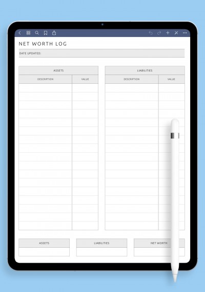 Simple Net Worth Log Template for iPad Pro