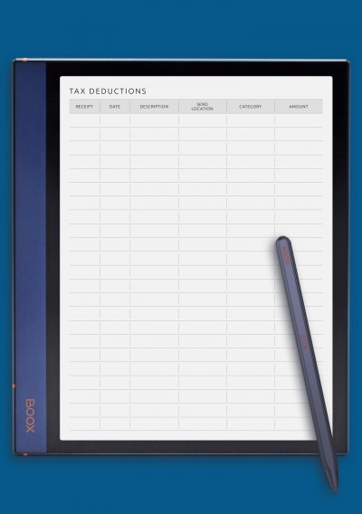 Simple Tax Deductions Tracker Template for BOOX Note