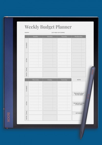 Simple Weekly Budget Template for BOOX Note