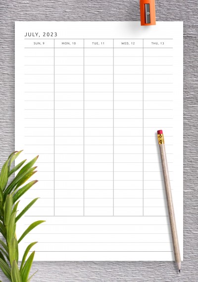 July 2023 Simple Weekly Planner with Notes, To-Do, Goals
