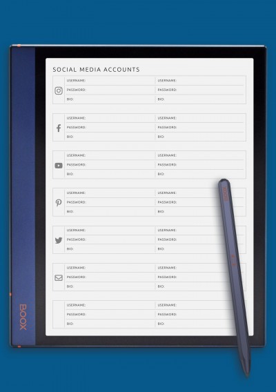 Social Media Accounts Template for BOOX Note Air