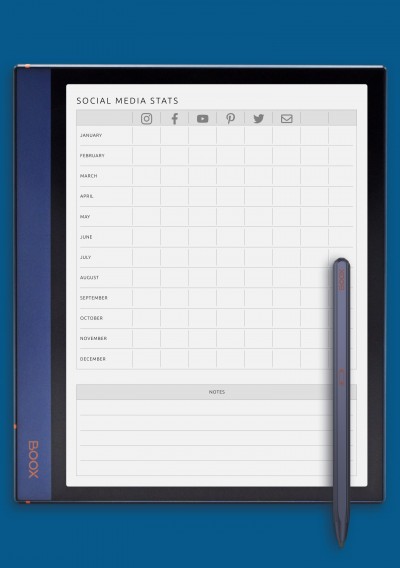 Social Media Stats Template for BOOX Note Air