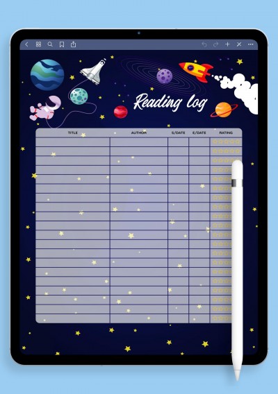 iPad & Android Space Reading Log Template For Kids