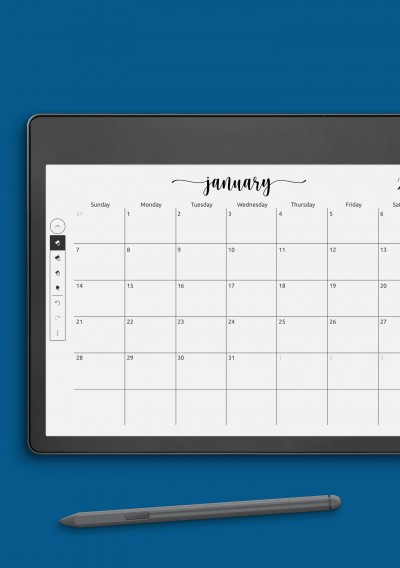 Amazon Kindle Spacious Monthly Calendar Grid