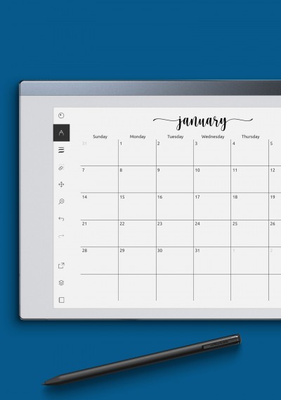 reMarkable Spacious Monthly Calendar Grid