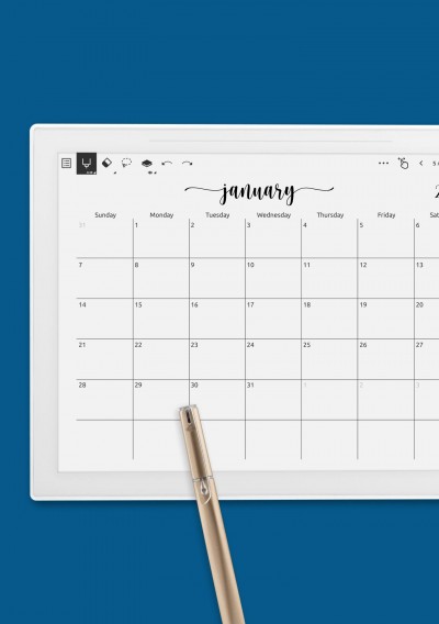 Spacious Monthly Calendar Grid Template for Supernote