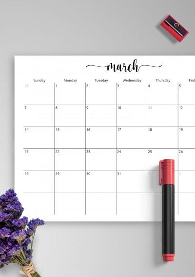 March Horizontal Calendar Template
