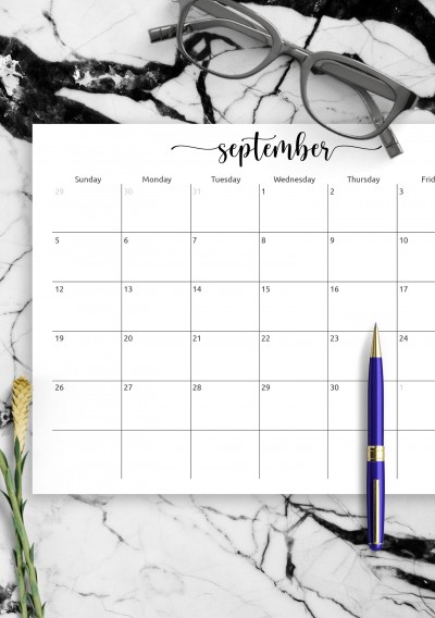 Download Spacious Monthly Calendar Grid - Printable PDF