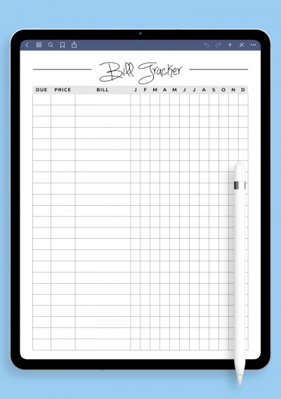 GoodNotes Square grid monthly bill tracker template