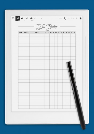 Supernote Square grid monthly bill tracker template