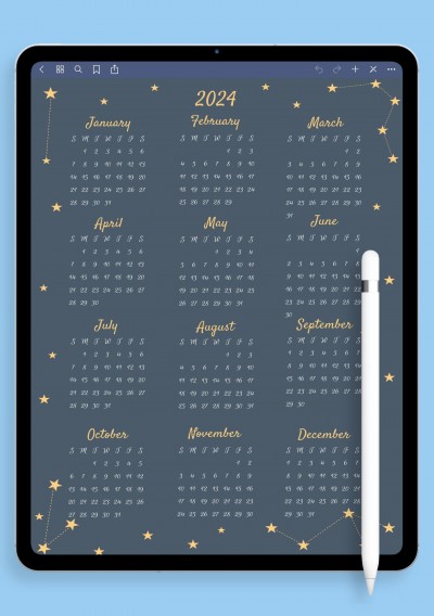 Starry Sky Yearly Calendar template for GoodNotes