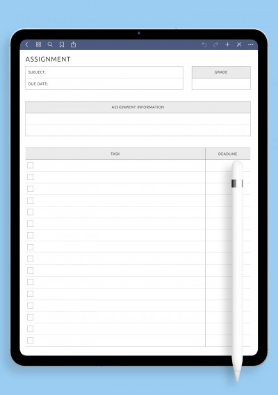 Student Assignment Tracker Template for iPad & Android