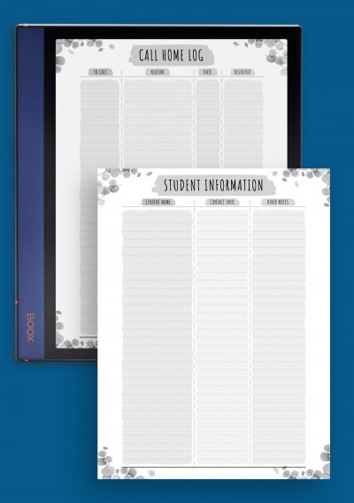 Student Info &amp; Call Home - Floral Style Template for BOOX Note