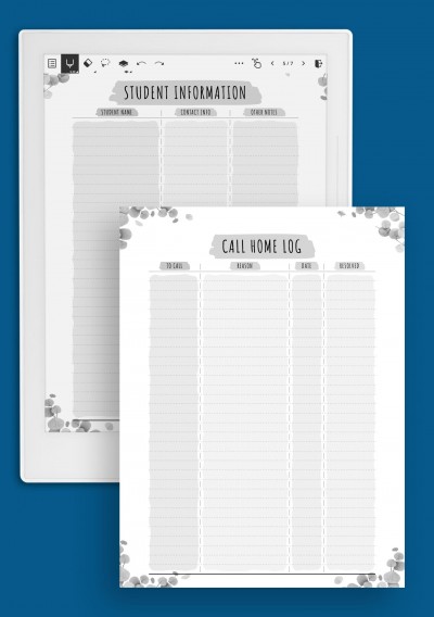 Student Info &amp; Call Home - Floral Style Template for Supernote