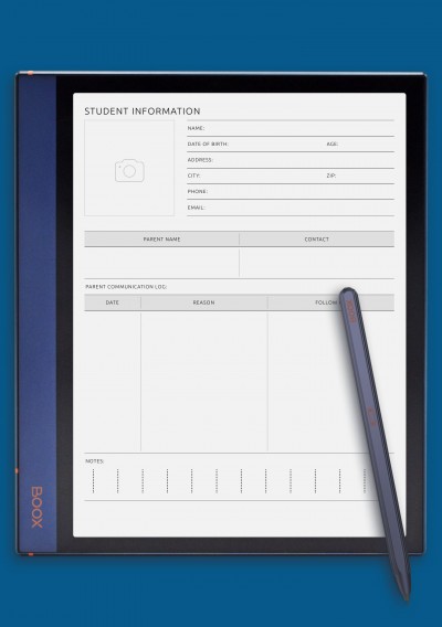 Student Information Template for BOOX Note
