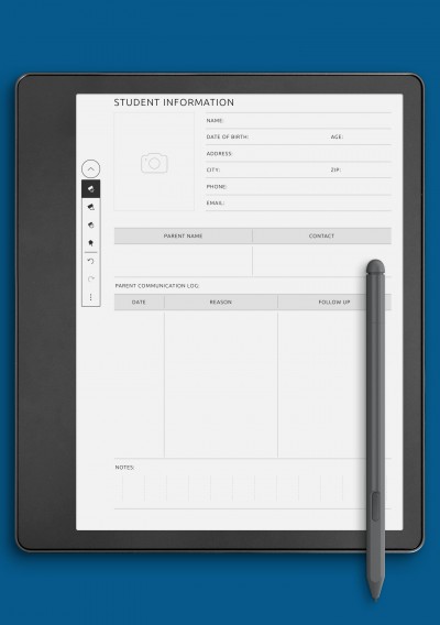 Student Information Template template for Kindle Scribe