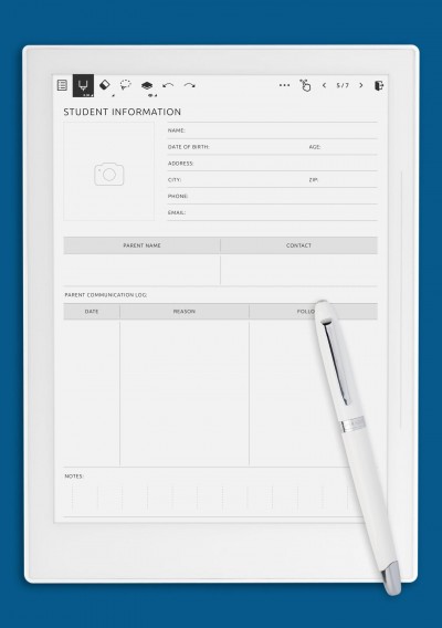 Student Information Template for Supernote 