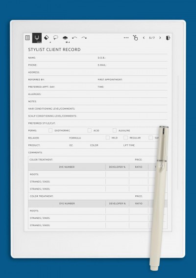 Stylist Client Record Template for Supernote