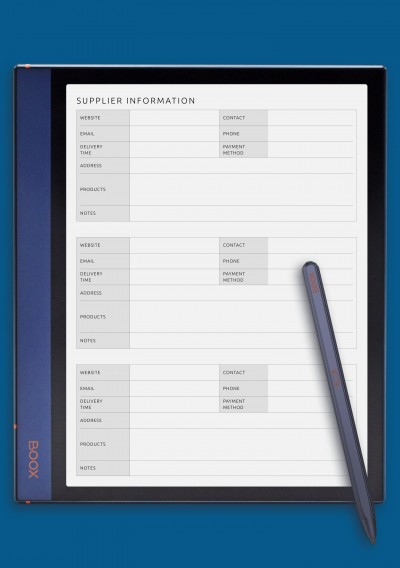 Supplier Information Template for BOOX Note