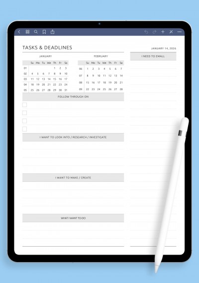 Tasks & Deadlines template for GoodNotes