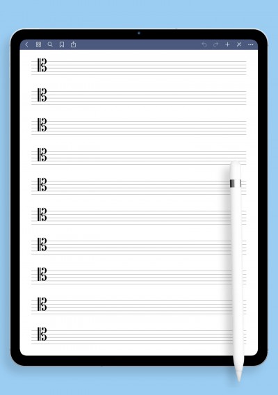 Tenor Clef Staff Paper (Printable Sheet) template for GoodNotes