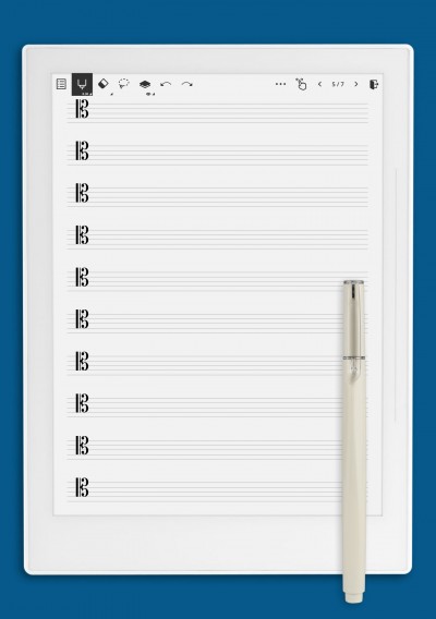 Tenor Clef Staff Paper (Printable Sheet) template for Supernote