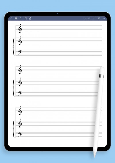 Three-Staff Piano Sheet (Treble + Grand Staff) template for GoodNotes