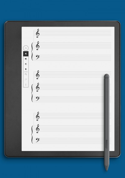 Three-Staff Piano Sheet (Treble + Grand Staff) template for Kindle Scribe