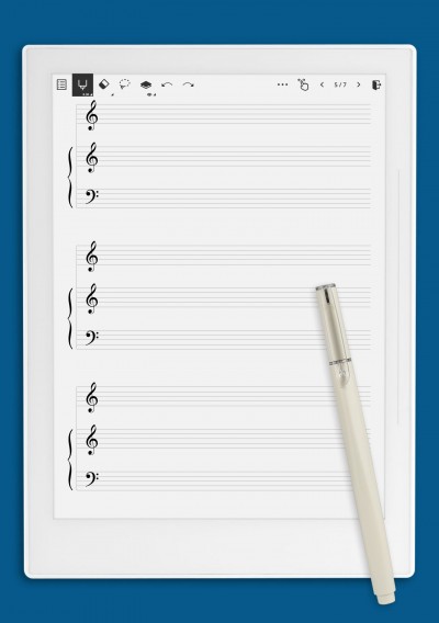 Three-Staff Piano Sheet (Treble + Grand Staff) template for Supernote