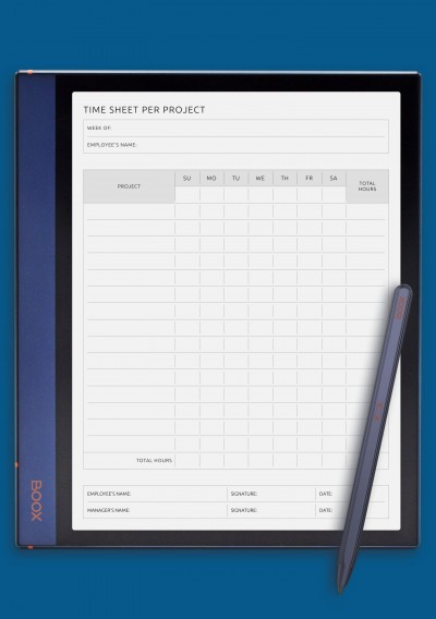 Time Sheet Per Project Template for BOOX Note