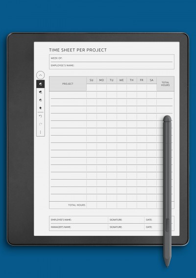 Time Sheet Per Project template for Kindle Scribe