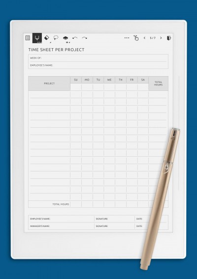 Supernote A6X Time Sheet Per Project Template