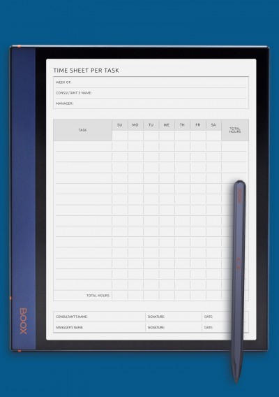 Time Sheet Per Task Template for BOOX Note Air