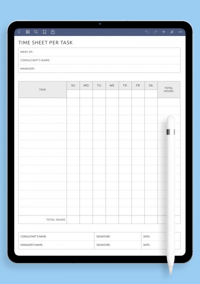 GoodNotes Time Sheet Per Task Template