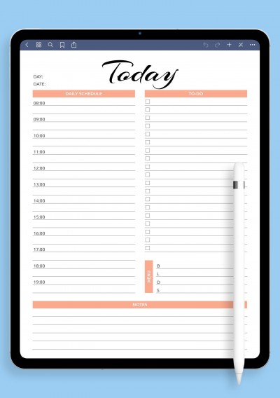GoodNotes Today hourly planner template