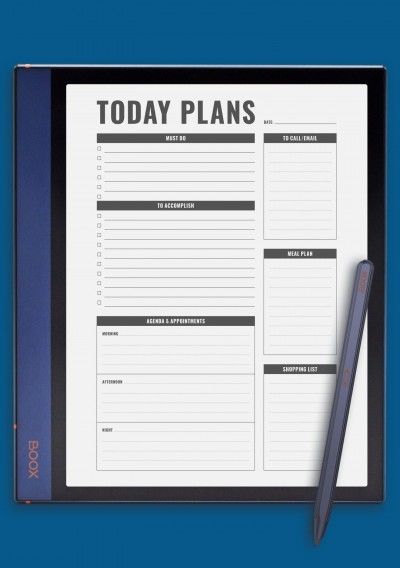 Today Plans with Agenda &amp; Appointments Template for BOOX Note