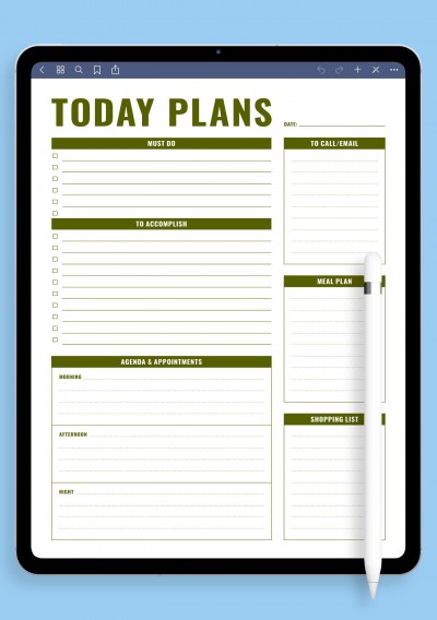 Today Plans with Agenda, Appointments Template for iPad & Android