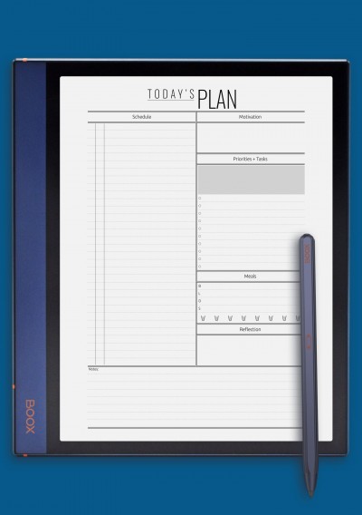 BOOX Tab Today&#039;s Plan template with hourly schedule