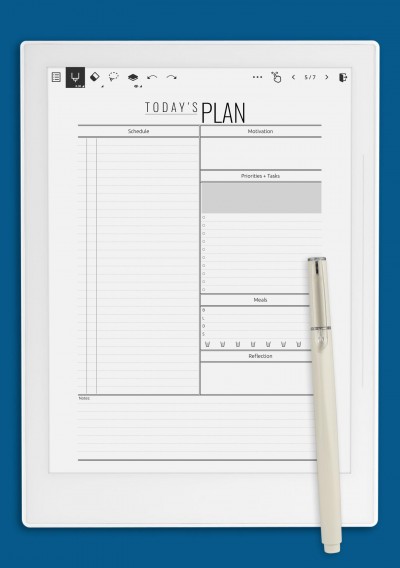 Supernote Today Plan template with hourly schedule