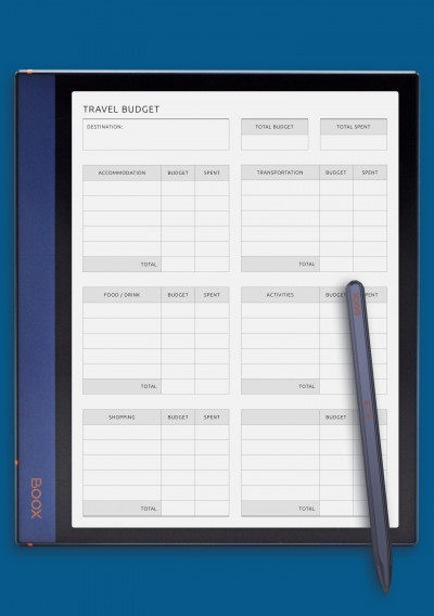 BOOX Note Air Travel Budget Template