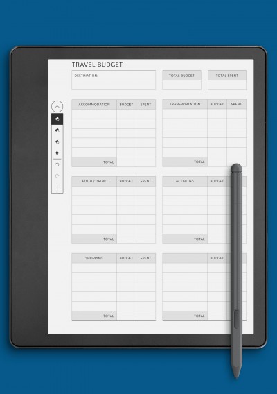 Travel Budget Template for Kindle Scribe