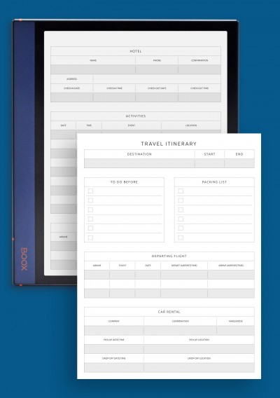Travel Itinerary Template for BOOX Tab