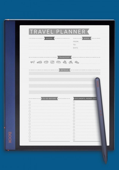 Travel Planner Template - Casual Style for BOOX Note