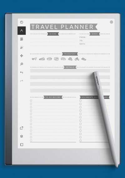 reMarkable Travel Planner Template - Casual Style
